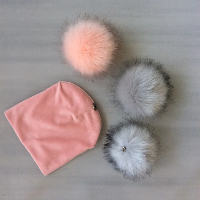 Autumn Winter Kids Girls Solid Velvet Hat With Pompon Baby Beanie Pompom Cap Children's Accessories