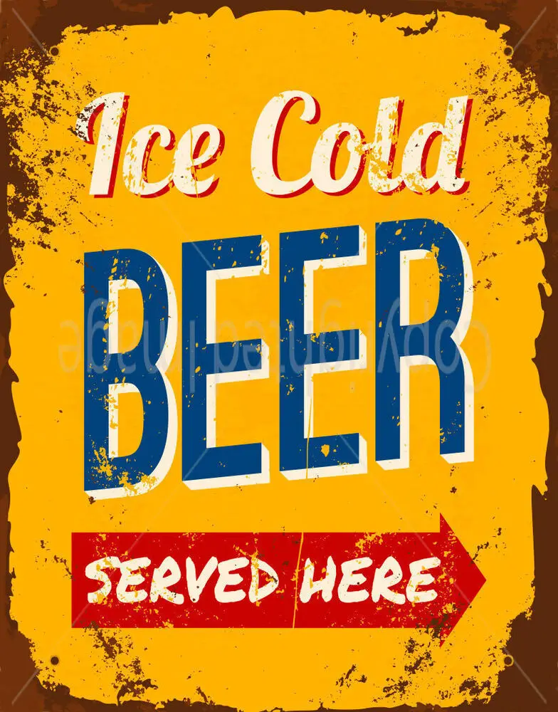 

ICE COLD BEER SERVED HERE METAL TIN SIGN POSTER WALL PLAQUE