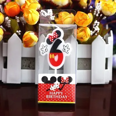 Minnie 6 Горячая День рождения номер 0-9 свечи мультфильм Микки Минни Маус Свеча на торт ко дню рождения торт украшения для кексов вечерние украшения - Цвет: Minnie 6
