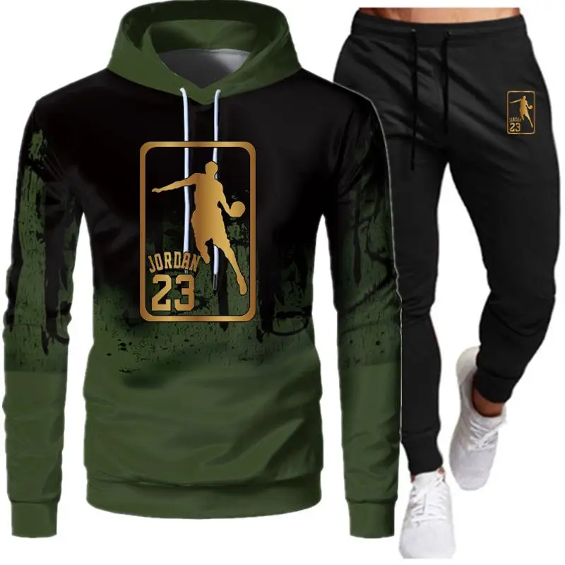 

Autumn winter 2021 sweater with men's Hoodie Jordan 23 sportswear sweatpants with wool Hoodie + sweatpants 3XL