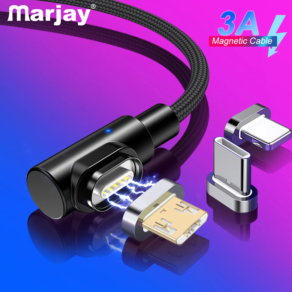 Магнитный кабель Marjay 90 градусов Тип C Micro USB Быстрая зарядка Microusb Type-C магнитное