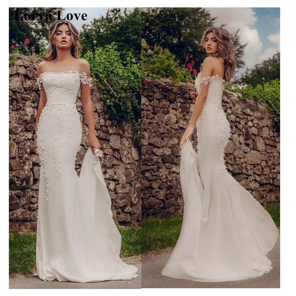 

Свадебное платье Русалка с вырезом лодочкой 2020, Аппликации, Пляжное свадебное платье, индивидуальный пошив, сексуальный белый/слоновая кос...