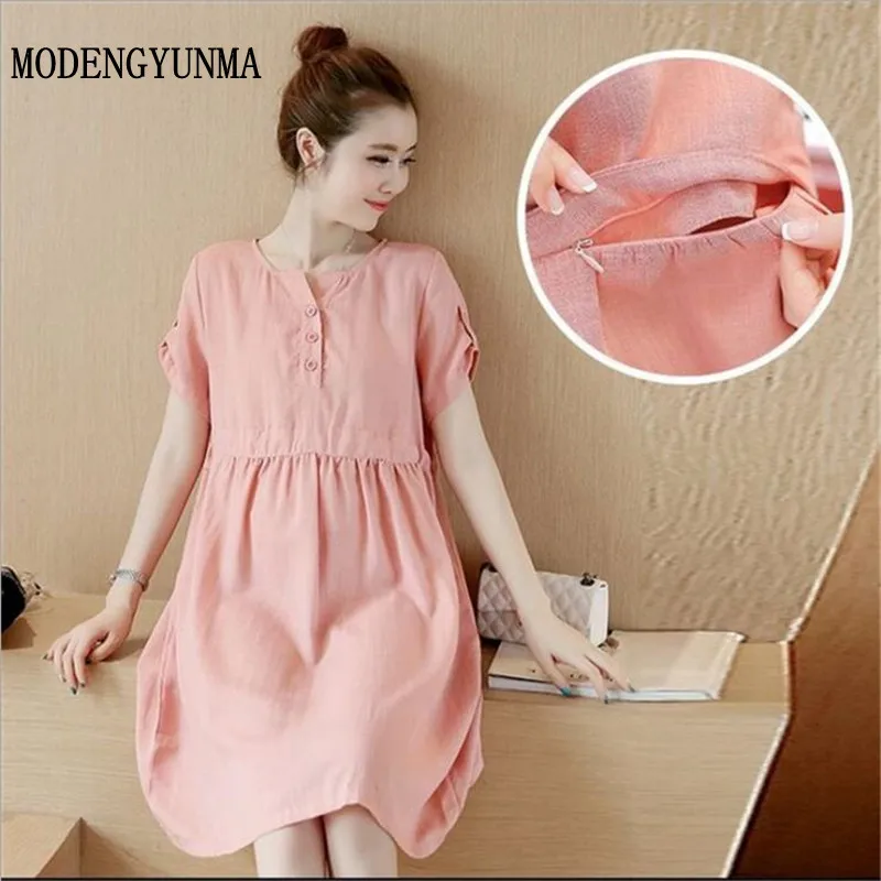 

Maternity Dresses Pregnant Dress Linen Nursing Pregnancy V-neck Clothes Breastfeeding Summer Dress Breast Pregnance Clothes