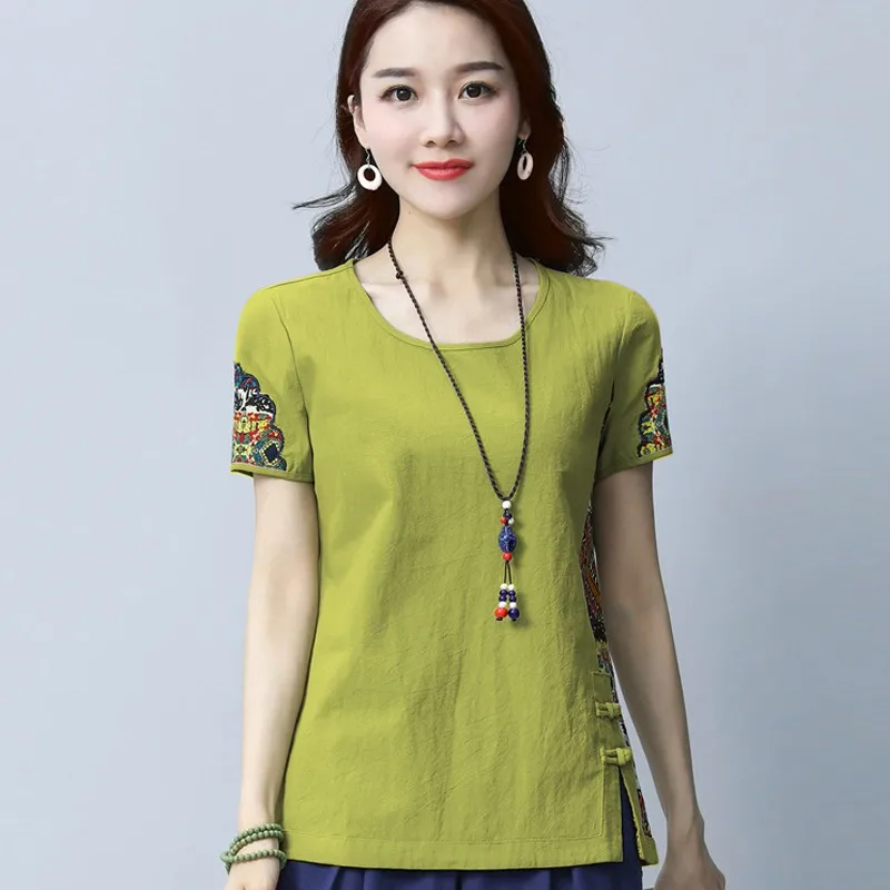 2019 летняя новая хлопковая Футболка с принтом Национальный Ветер Женская