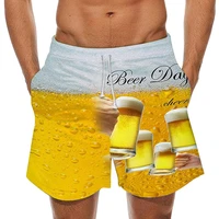 oktoberfest print shorts drawstring pocket beach pants spoof 3d beer pattern loose shorts summer breathable men shorts