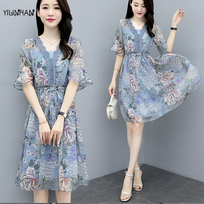 

YILINHAN 2021 New Summer Embroidery Retro Slim Short-sleeved Dress V-neck Mid-length Fashion Trendy Women's Dress