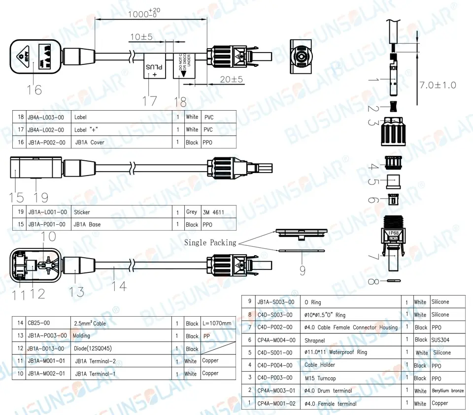 2 дневная распределительная коробка для солнечной панели с сторонними 1 диодами|Соединители| |