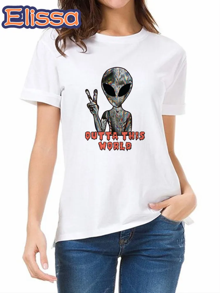 

Alien Print T Shirts Women's T-shirt Ulzzang Short Sleeve Female Tops Tees Harajuku Girl T shirt Anime pattern Streetwear