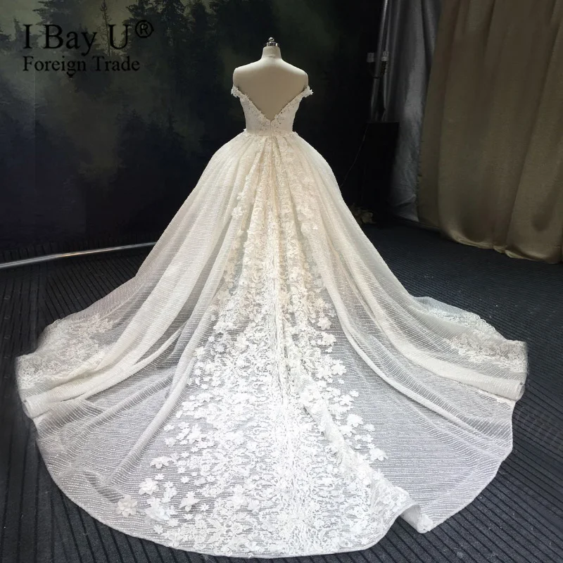 Luxury Sequins Lace Wedding Dresses 2021 3D Flower Ivory Shiny Beading Ball Gown Bridal Gowns Dress Dubai Vestidos De Novia | Свадьбы и