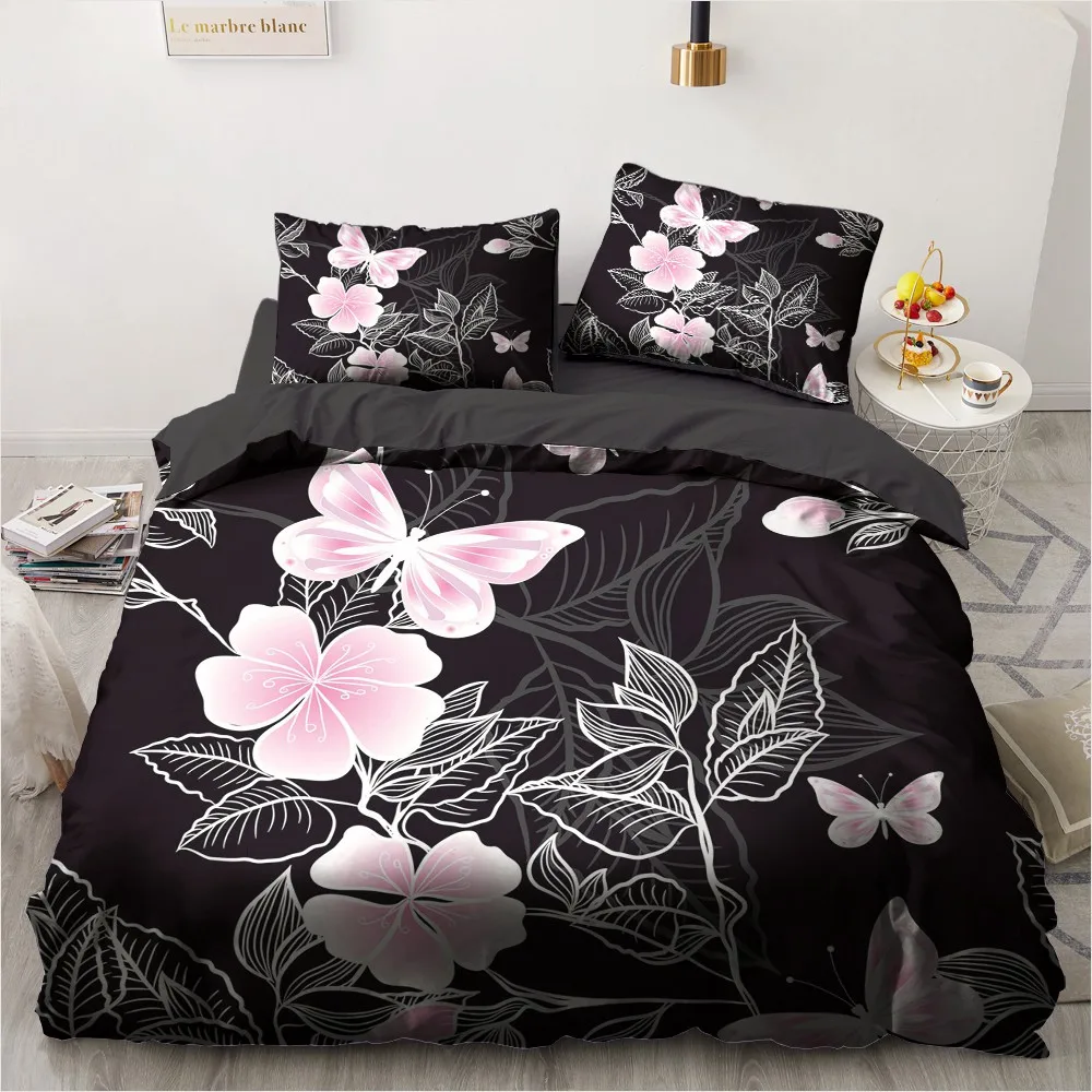 

3D Black Bedding Set Custom Design Rose Duvet Cover Sets Flower Comforther Case Pillow Covers Full King Queen Single Twin Size