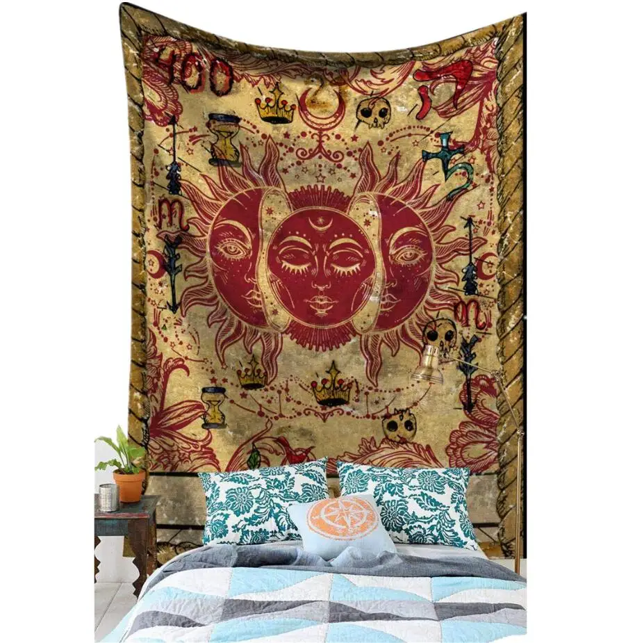 Индийский Таро гобелен настенный подвесной с солнцем и луной Настенный Ковер