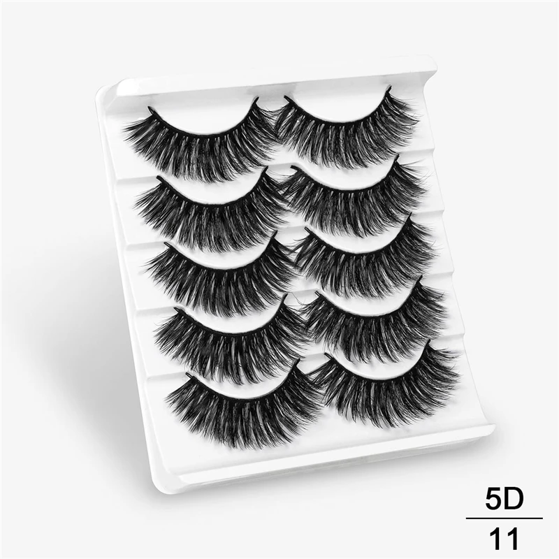 5D11 SEXYSHEEP, 5 пар, 20-25 мм, 3D накладные ресницы из искусственного меха норки, натуральные/толстые длинные ресницы для глаз, вытягивающие макияж, инструменты для наращивания красоты - Цвет: 5D11