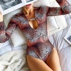 Слитный купальник с длинными рукавами In-X, женский купальный костюм с открытой спиной, женский купальный костюм с принтом, сексуальный Монокини, спортивный 2021