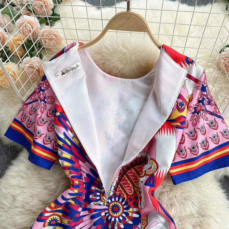

Spring Summer Casual Fashion Ladies 2021 New Print Chic Dress High Waist Short Sleeve Round Neck Female Sexy Dress