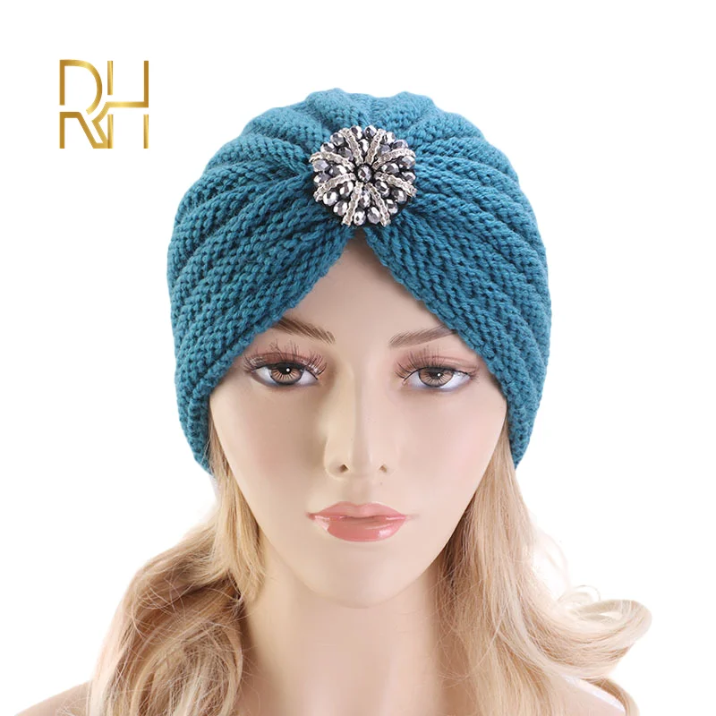 Мусульманская женская зимняя теплая шерстяная вязаная шапка тюрбан для сна