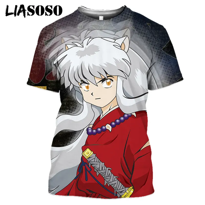 

LIASOSO Unisex Japanese Anime InuYasha Face Fashion Shirt Harajuku T-shirt 3D Print TShirt Casual Hip Hop Streetwear Cool Tops