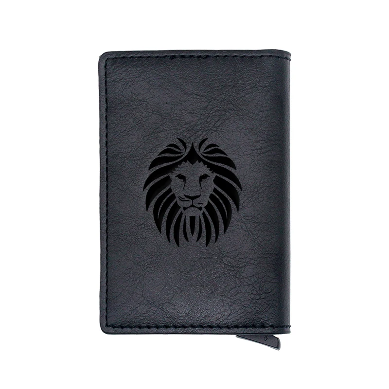 

Cool Black Lion Head Design Card Holder Wallets Men Women Rfid Leather Short Purse Slim Mini Wallet Small Money Bag