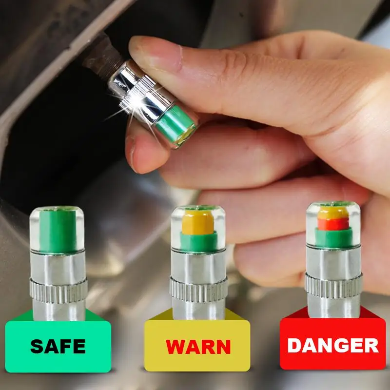 

4PCS Car Auto Tire Pressure Monitor Gage Alert Sensor Indicator Valve Caps Wheel Tires Valves Indicator Diagnostic Tools Kit