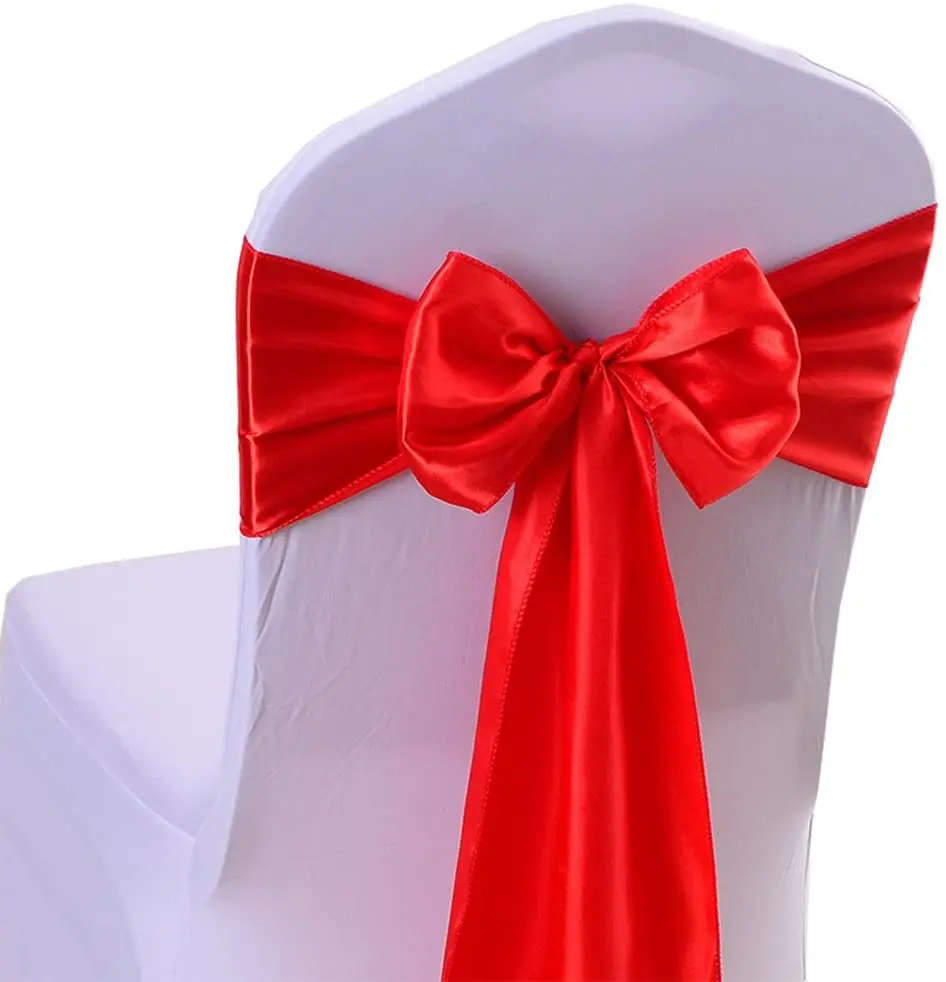 

1pc Satin Sash Chair Bow for Universal Chair Cover Back Tie Supplies Wedding Banquet Party Hotel Event Decorations Chair Bows