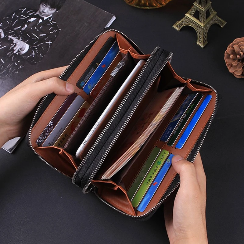 men wallets portfel meski double zipper coin purse for men clutch business male wallet crocodile pattern purse billetera hombre free global shipping