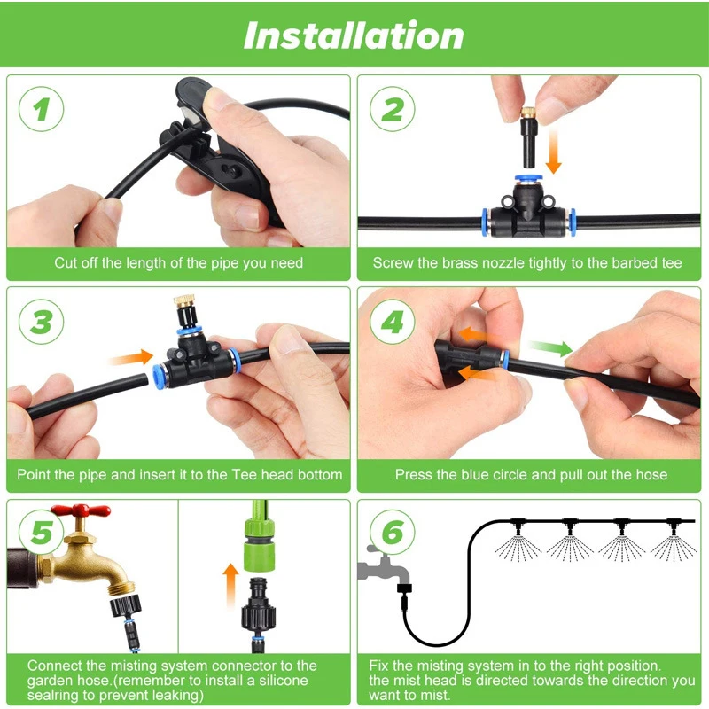 

Outdoor Misting Cooling System Kit Multi-purpose Misters Suitable for Garden Courtyard Greenhouse Pulverizador Jardin