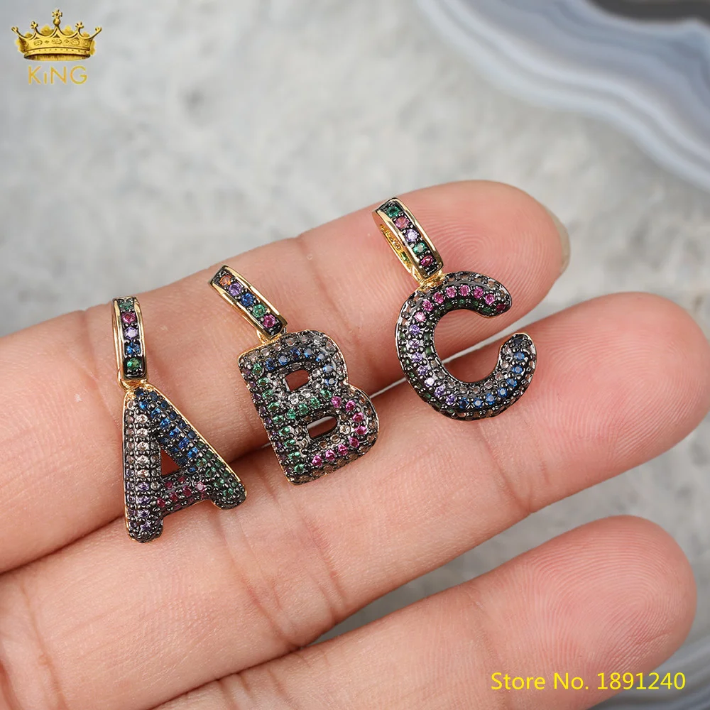 

5pcs Rainbow Zirconia Micro Inlay Capital Letter Pendant Findings,Letter CZ Charms For DIY Earrings Choker Necklace Making