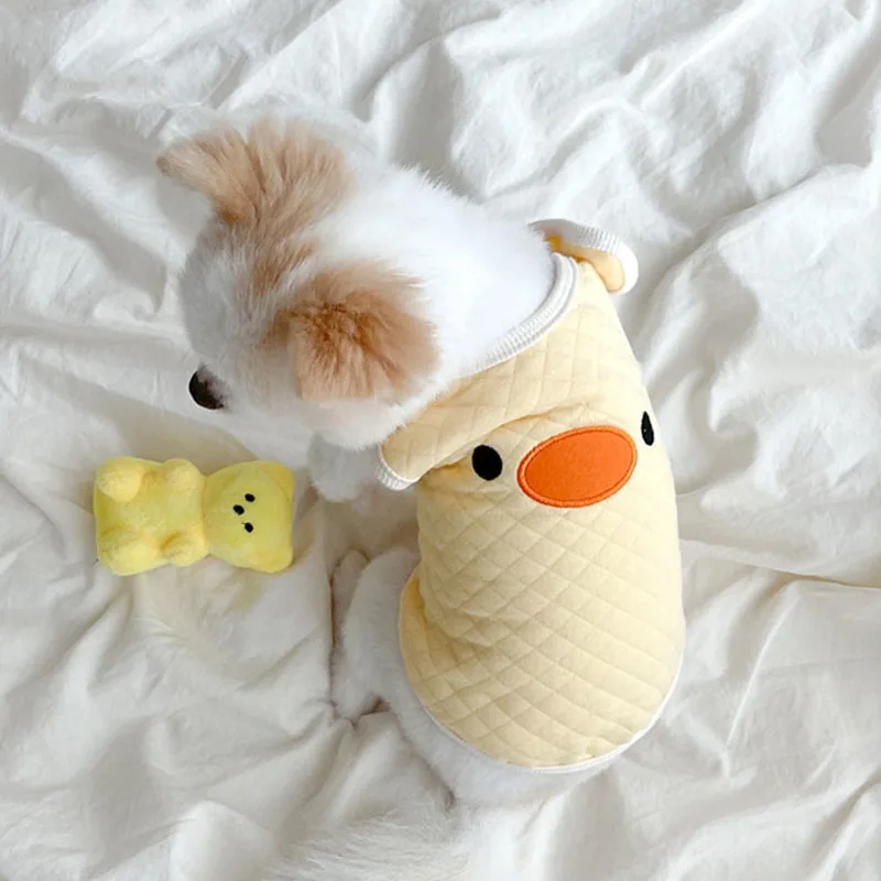 Yellow Duck Dog Jacket Short Pet Autumn and Winter Teddy Warm Cotton Coat Puppy Soft Pullover Cartoon Clothing |