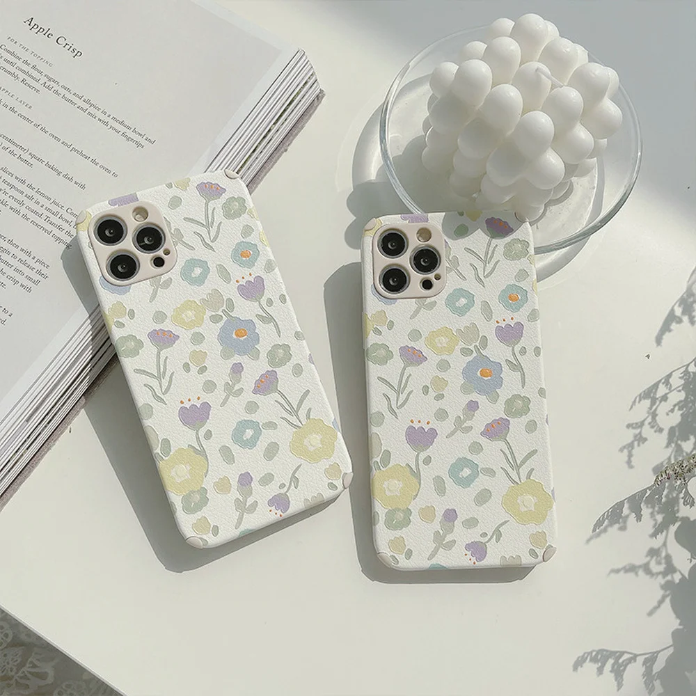 

case Iphone Faux Leather Simple Flowers Tpu Phone Case For IPhone 11 Pro Max X Xr Xs Max 7 8 Plus Se 2020 12 Pro Max 12 Mini