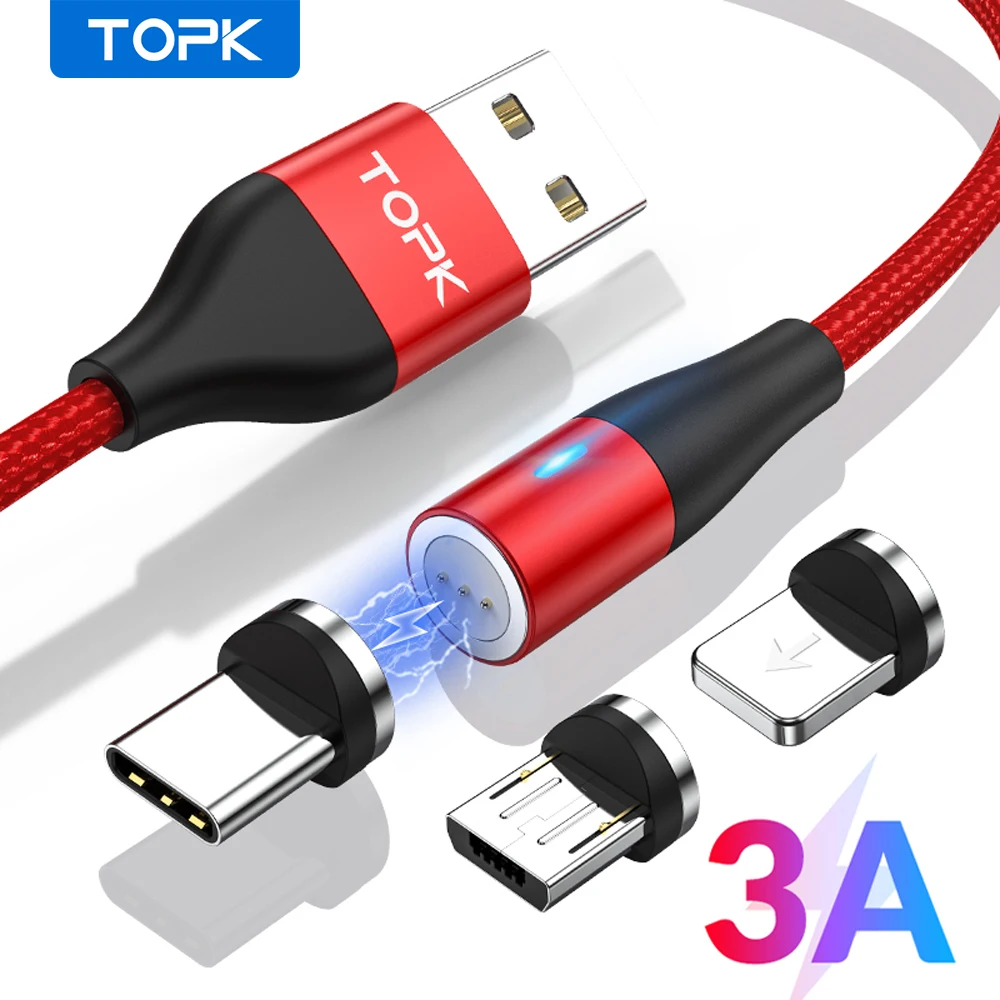 Магнитный USB-кабель TOPK AM60 3A кабель для быстрой зарядки Micro USB Тип C xiaomi redmi note 7 samsung s9