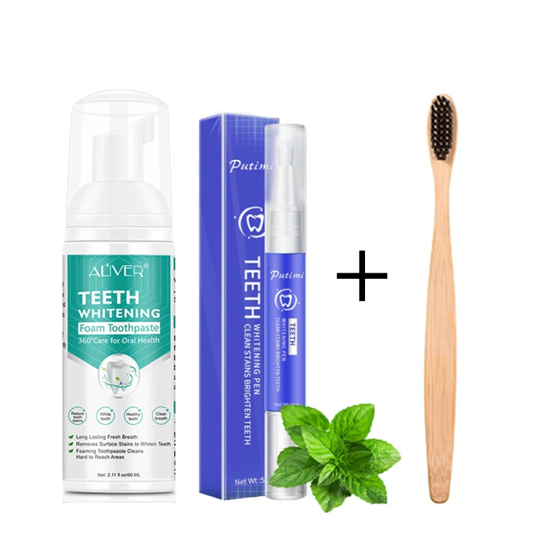 

3PCS/SET 60g Teeth Whitening Foam Toothpaste Mousse+Teeth Whitening Pen+Toothbrush
