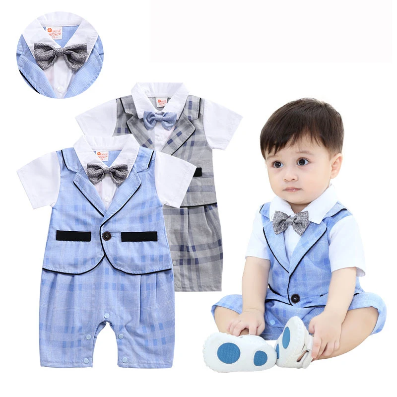

Baby Romper Summer Baby Boys Clothes Gentleman Lattice Newborn Jumpsuit Clothes Kids Costume For Baby Overalls Clothes 0-24Month