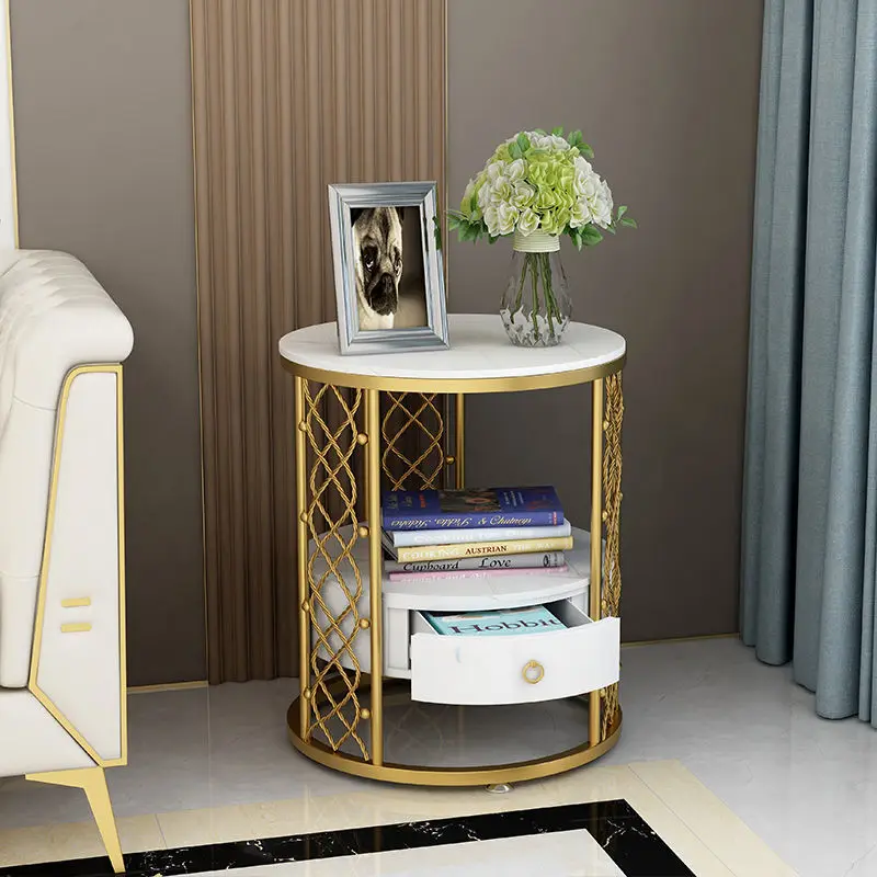 Nordic light luxury marble side table living room sofa corner rock board round table bedroom nightstand side cabinet coffeetable 