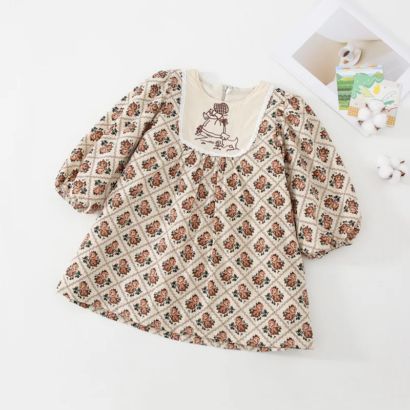 MILANCEL 2021 Winter Kids Clothes Thicekn Girls Dresses Floral Dress for Puff Sleeve Outerwear | Детская одежда и обувь