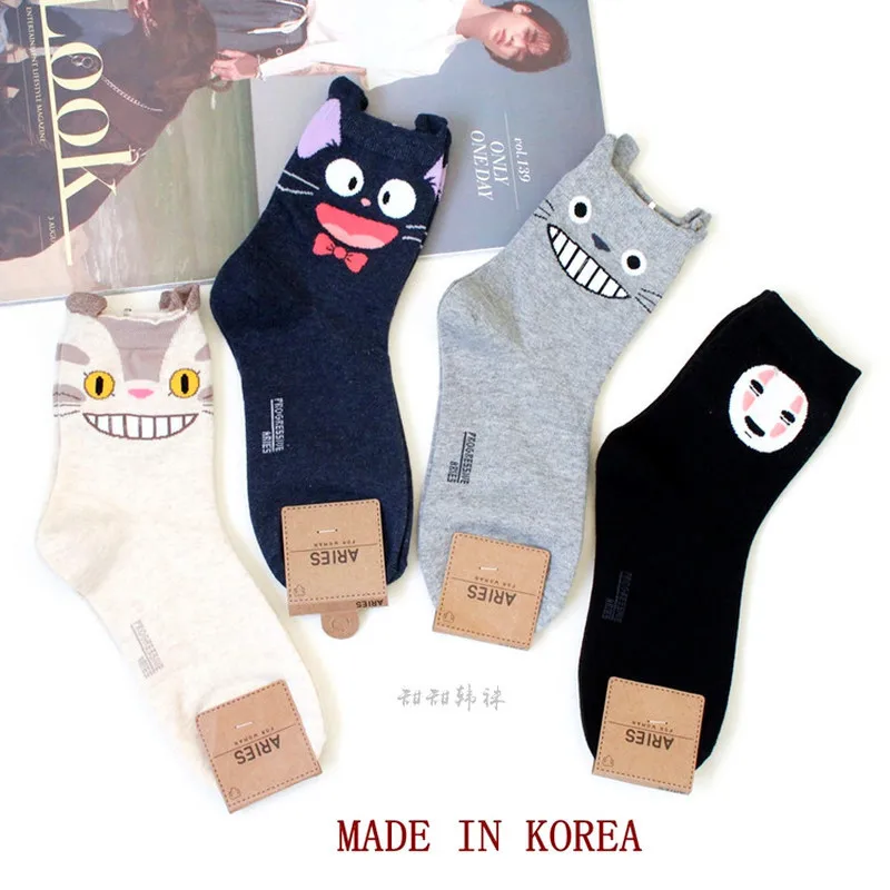 

Cartoon Cat Socks Women No Face Man Sock Totoro Funny Fashion Cute Anime Spring Autumn Sweat Absorption Gray Classic Cotton Sock