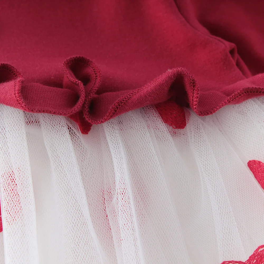 

Ins Baby Girls Love Tulle Tutu Rompers Red Color Spring Autumn Cotton Rompers Western Fashion Cute Toddler Baby Clothes