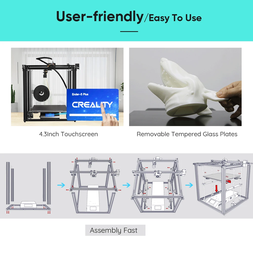 Creality 3D Ender-5 Plus Printer 350*350*400mm with 4.3 Inch Touchscreen Removable Tempered Glass Plate Double Y-axis Z-axis | Компьютеры