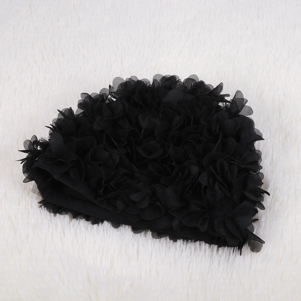 

3D Flower Petals Shaped Swim Cap Fashion Swimming Hat Adults Bathing Cap Black