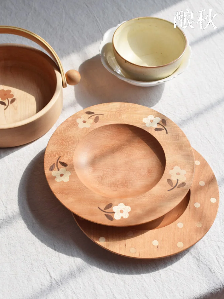 

Meow type X brewing autumn household Japanese wooden plate round breakfast dessert plate