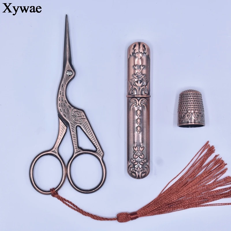 

Retro Scissors Set Vintage Scissors + Needle Storage Tube + Thimble Embroidery Zakka Needlework Embroidery and Sewing Scissors