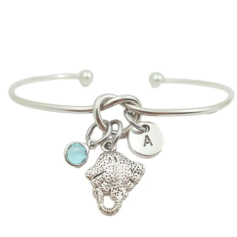 

Manta Ray Creative Initial Letter Monogram Birthstone Adjustable Bracelet Fashion Jewelry Women Gift Pendant