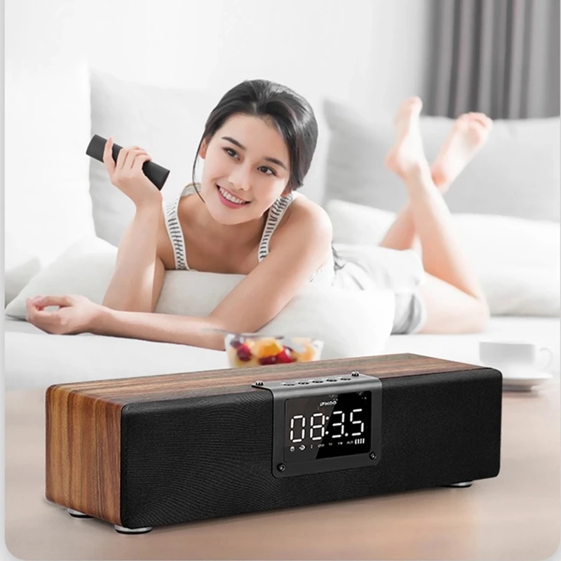 

Wireless home theater wooden column bluetooth speaker super volume subwoofer for phone computer TV smart alarm clock speaker