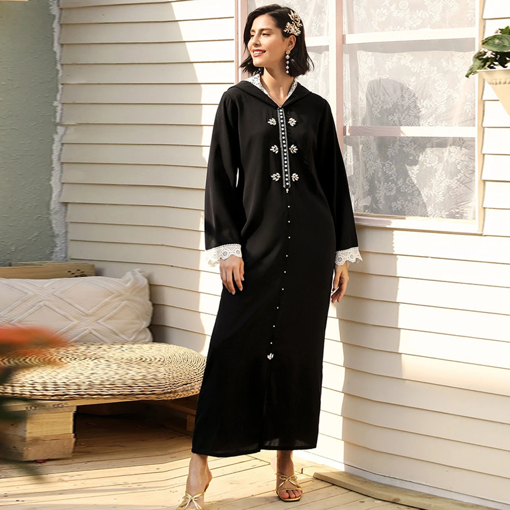 

Ramadan Eid Mubarak Black Abayas Robe Muslim Dresses For Women Kaftan Abaya Dubai Turkey Islam Arab Hijab Dress Caftan Marocain