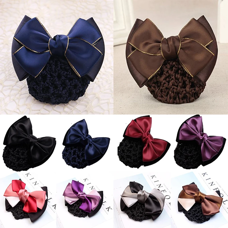 

Tulle Bowknot Bun Snood Women Hairgrips Stylish Floral Lace Satin Bow Barrette Lady Hair Clip Cover Net Hair Accessories