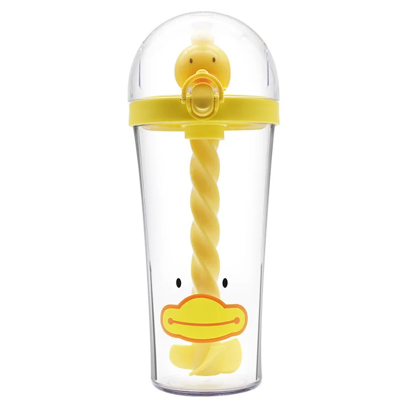 

Children's Water Cup Yellow Duck Mixing Cup Creative Animal Piggy Cup Cute Pet Straw Plastic Cup Cup with Straw