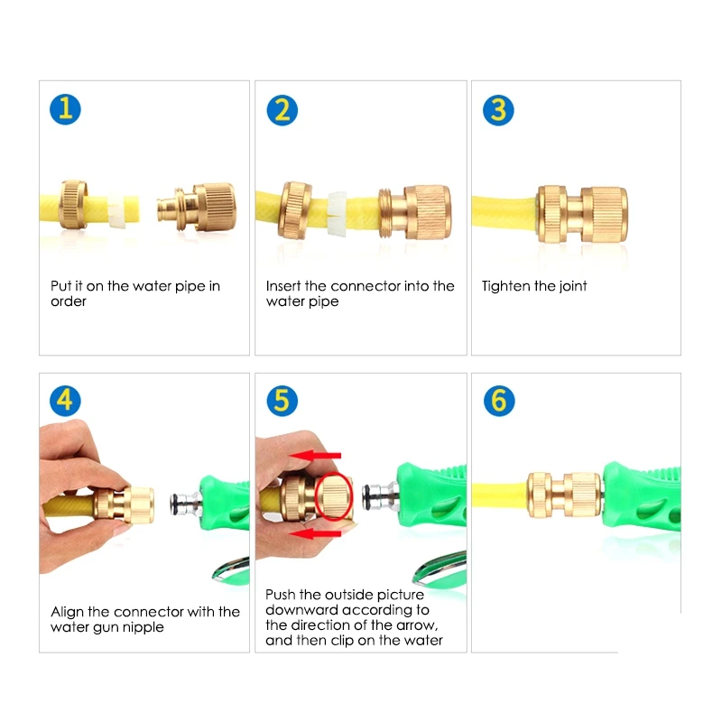 

Brass 1/2 Hose Quick Connector Garden Tap Garden Irrigation Hose Connector Pure Copper Adapter 6Pcs