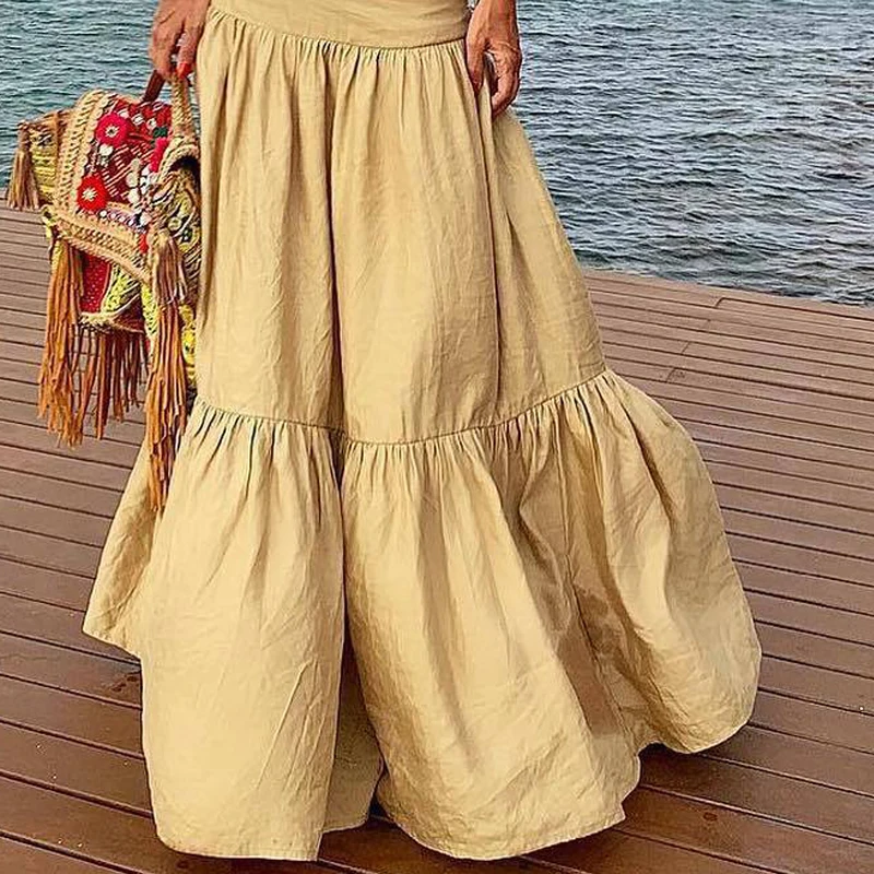 Женская юбка-макси в складку цвет хаки модель 2019 женская летняя юбка стиле бохо