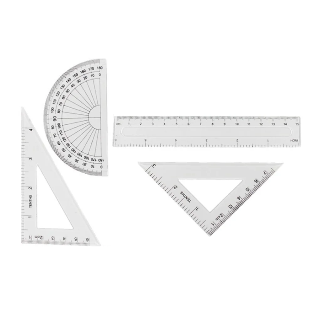 

4Pcs Math Geometry Ruler Set Architects School Supplies (Transparent)