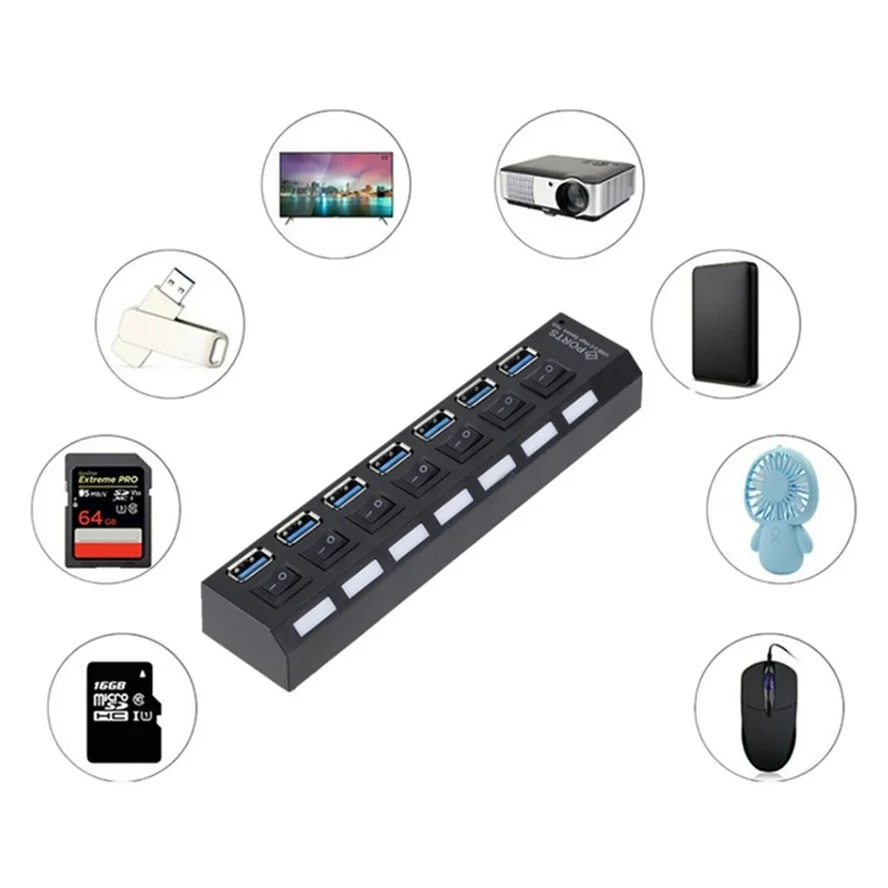 USB 3 0 разветвитель с выключателем 7 портов | Компьютеры и офис