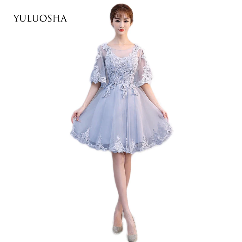 YULUOSHA Bridesmaid Dresses Special Occasion Dress A-Line Lace Appliques Formal Short for Wedding Vestido Azul Marino | Свадьбы и