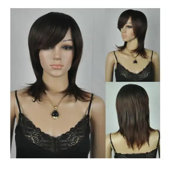 Горячая термостойкие AA вечерние волос&gt чёрный коричневый Браун Прямо средний